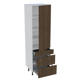 Colonne cuisine 2 portes, 1 tiroir, 2 casseroliers H. 216,6 cm x L. 60 cm - Noyer foncé