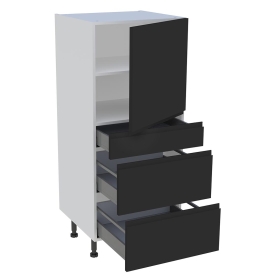 Demi colonne cuisine 1 porte, 1 tiroir, 2 casseroliers H.129,6 cm x L. 60 cm - Noir mat sans poignée