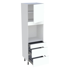 Colonne cuisine 1 porte, 1 tiroir, 2 casseroliers H.216,6 cm x L. 60 cm - Blanc chaud mat