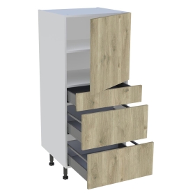Demi colonne cuisine 1 porte, 1 tiroir, 2 casseroliers H.129,6 cm x L. 60 cm - Chêne doré