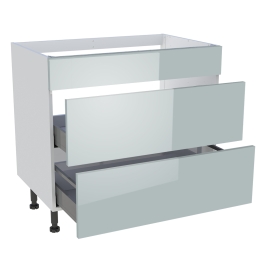 Meuble bas cuisson cuisine 1 faux tiroir, 2 casseroliers H. 87 cm x L. 90 cm - Gris cendre brillant