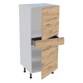 Demi colonne cuisine 1 tiroir, 2 portes H.129,6 cm x L. 60 cm - Chêne naturel sans poignée