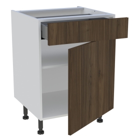 Meuble bas cuisine 1 porte, 1 tiroir H. 87 cm x L. 60 cm - Noyer foncé