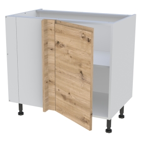 Meuble bas d'angle cuisine 1 porte H.87 cm x L. 90 cm - Chêne naturel sans poignée
