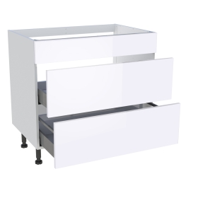 Meuble bas cuisson cuisine 1 faux tiroir, 2 casseroliers H. 87 cm x L. 90 cm - Blanc brillant