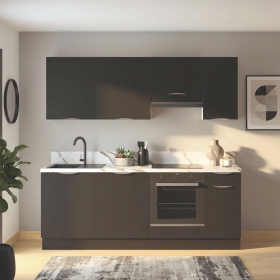 Cuisine complète Noir mat 220 cm avec meuble hotte