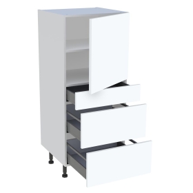 Demi colonne cuisine 1 porte, 1 tiroir, 2 casseroliers H.129,6 cm x L. 60 cm - Blanc mat