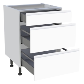 Meuble bas cuisine 1 tiroir, 2 casseroliers H.87 cm x L. 60 cm - Blanc mat sans poignée
