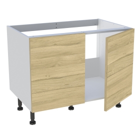 Meuble bas cuisine 2 portes pour évier timbre H.72,6 cm x L. 90 cm  - Chêne clair