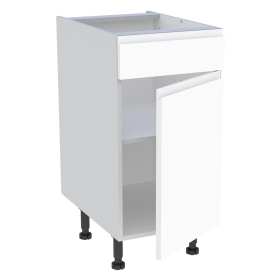 Meuble bas cuisine 1 porte, 1 faux tiroir H.87 cm x L. 40 cm - Blanc mat sans poignée