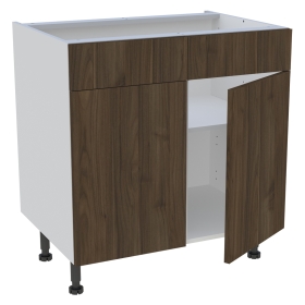 Meuble bas cuisine 2 portes, 2 faux tiroirs H. 87 cm x L. 80 cm - Noyer foncé