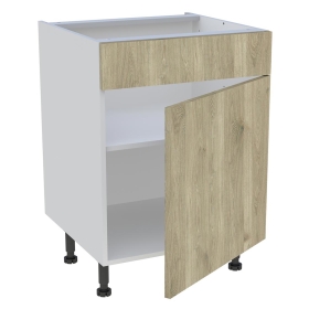 Meuble bas cuisine 1 porte, 1 faux tiroir H.87 cm x L. 60 cm - Chêne doré