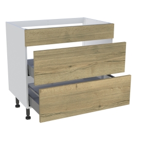 Meuble bas cuisson cuisine 1 faux tiroir, 2 casseroliers H. 87 cm x L. 90 cm - Chêne structuré