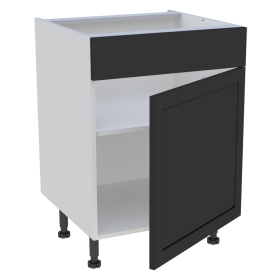 Meuble bas cuisine 1 porte, 1 faux tiroir H.87 cm x L. 60 cm - Noir cadre