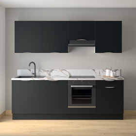 Cuisine complète Noir mat 240 cm avec meuble hotte