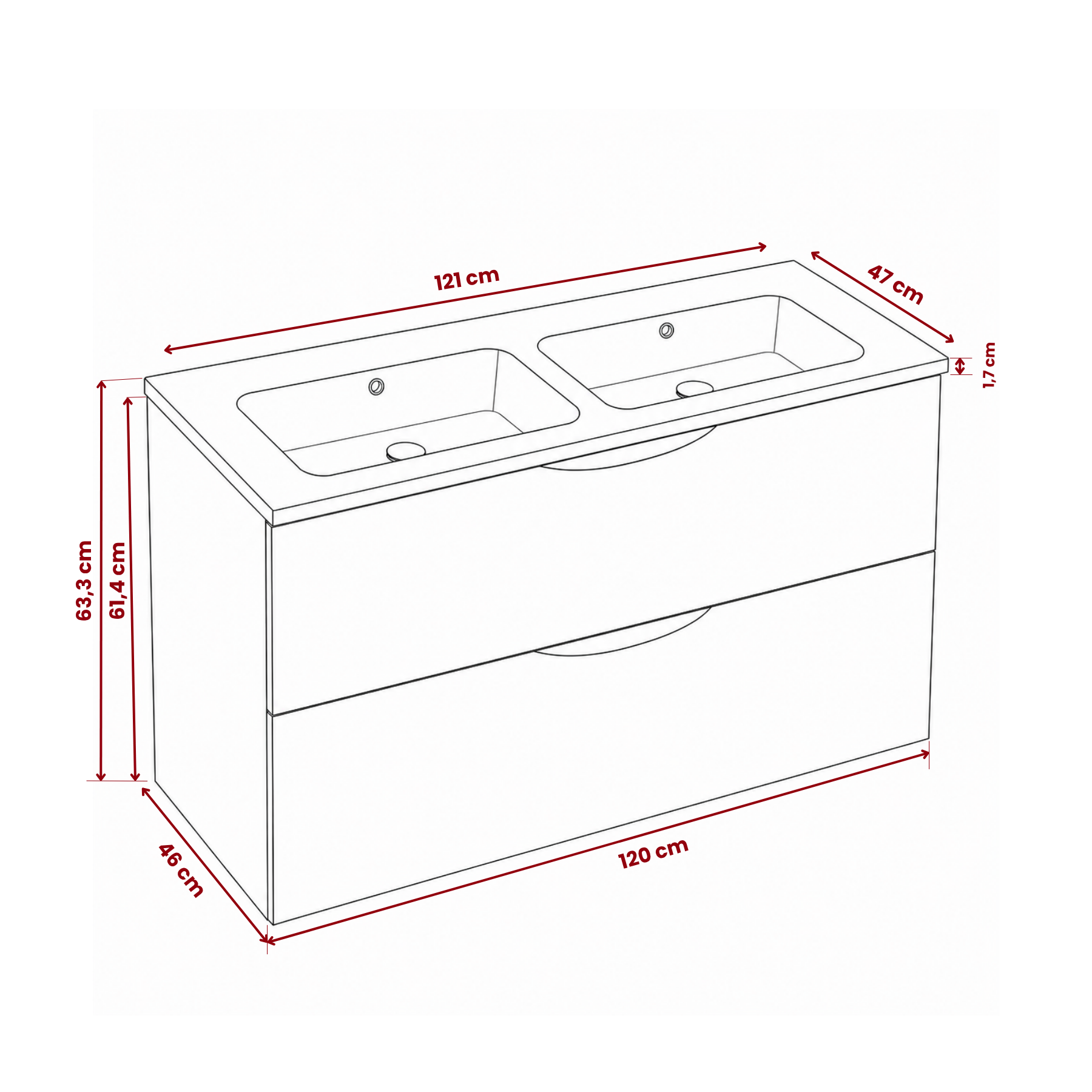 Meuble de salle de bain suspendu 120 cm 2 tiroirs avec vasque céramique - Vert Opale Mat