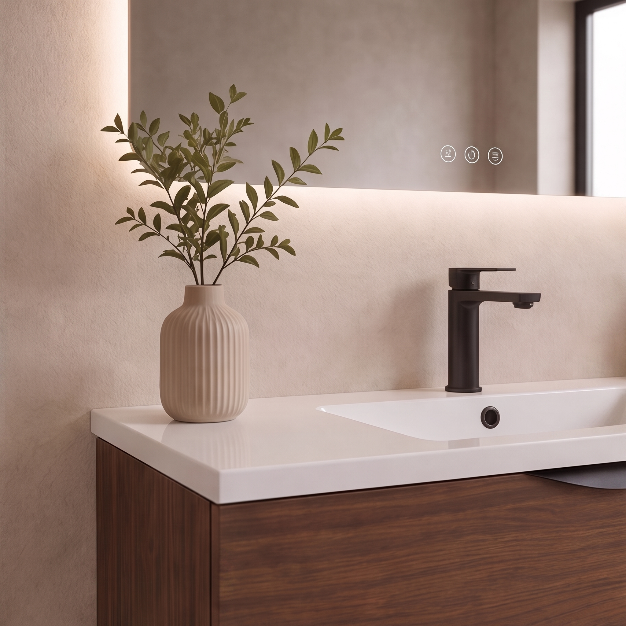 Meuble de salle de bain suspendu 90 cm 2 tiroirs avec vasque céramique - Noyer foncé