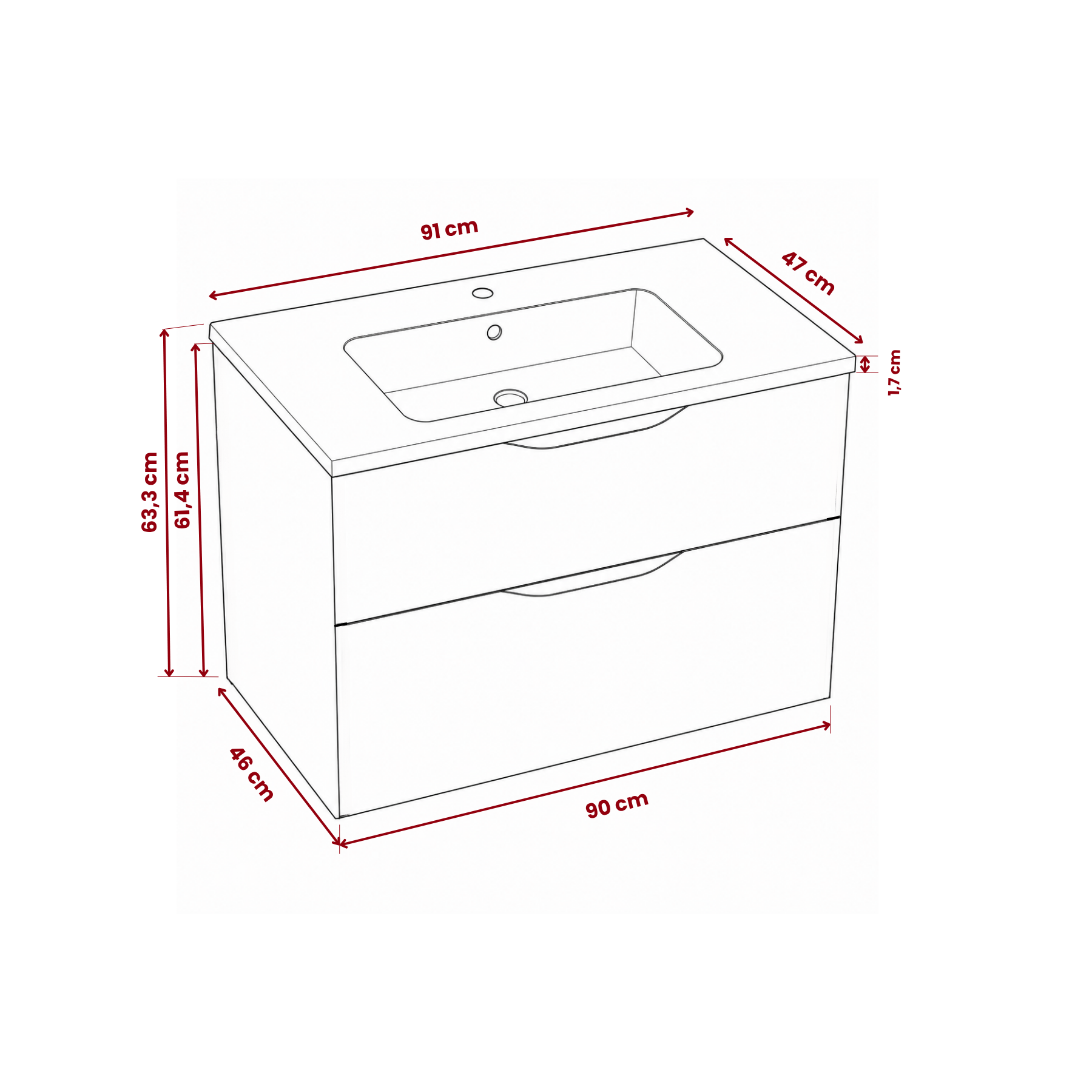 Meuble de salle de bain suspendu 90 cm 2 tiroirs avec vasque céramique - Vert Opale Mat