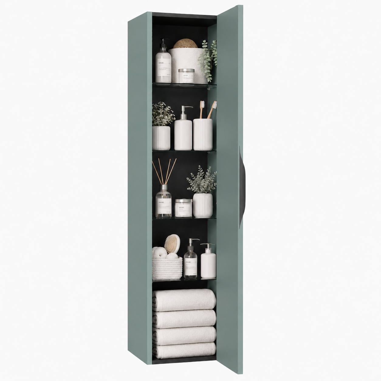 Meuble de salle de bain suspendu 80 cm 2 tiroirs avec vasque céramique - Vert Opale Mat