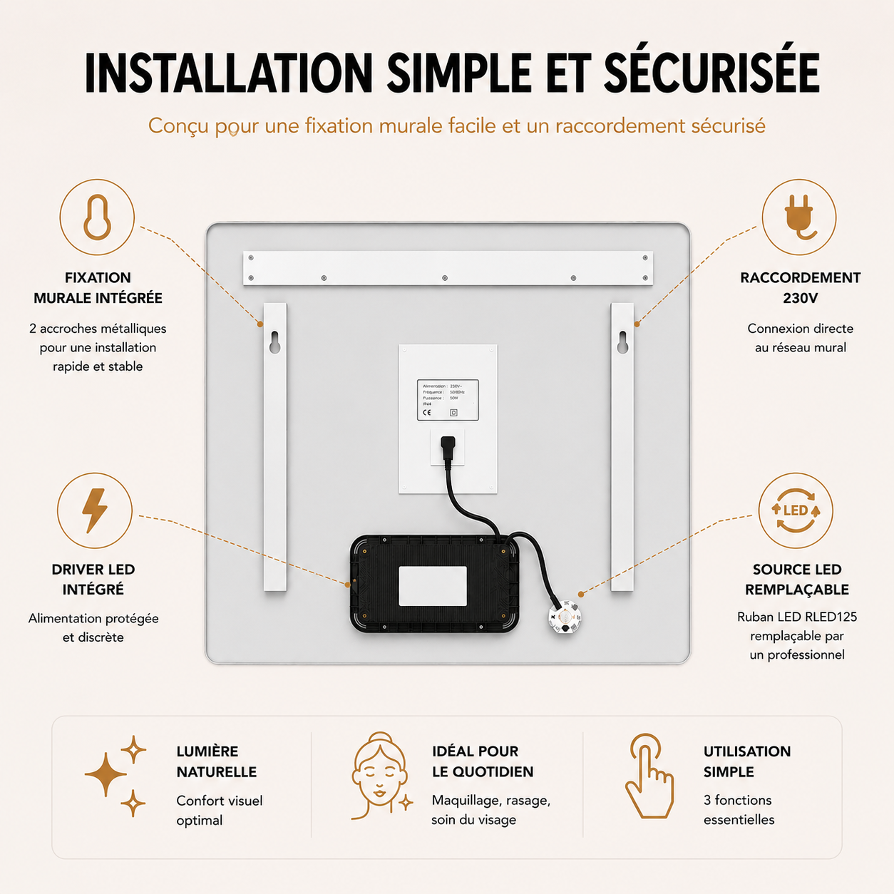 Meuble de salle de bain suspendu 80 cm 2 tiroirs avec vasque céramique - Noyer foncé - Avec colonne