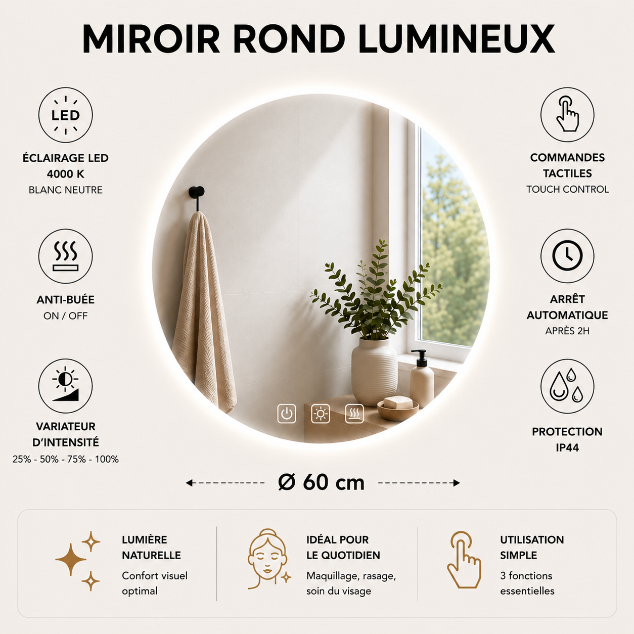 Meuble de salle de bain suspendu 60 cm 2 tiroirs avec vasque céramique - Chêne Structuré - Avec miroir