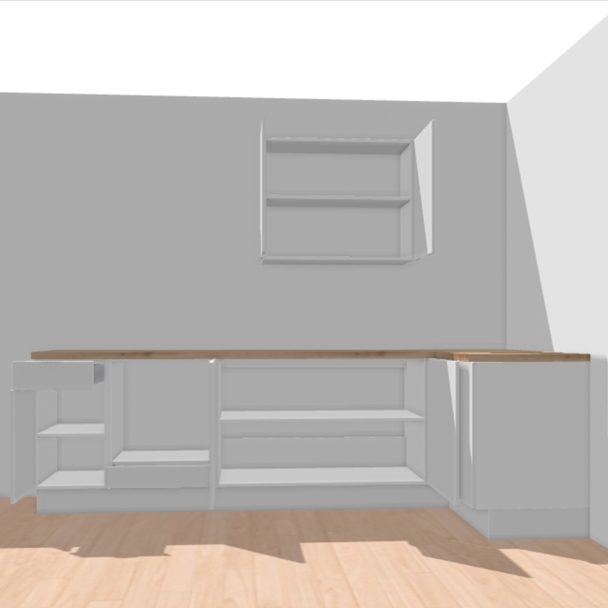 Cuisine complète en angle Bois et Blanc mat 280 cm 