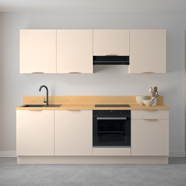 Cuisine complète Lin mat 240 cm avec meuble hotte