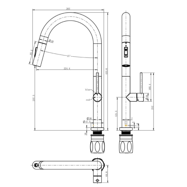 Mitigeur bec haut avec douchette chromé