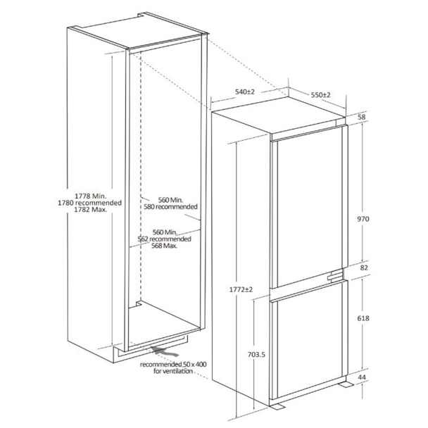 Réfrigérateur encastrable combiné H. 178 cm x L. 54 cm - Candy CNBQL3518EV