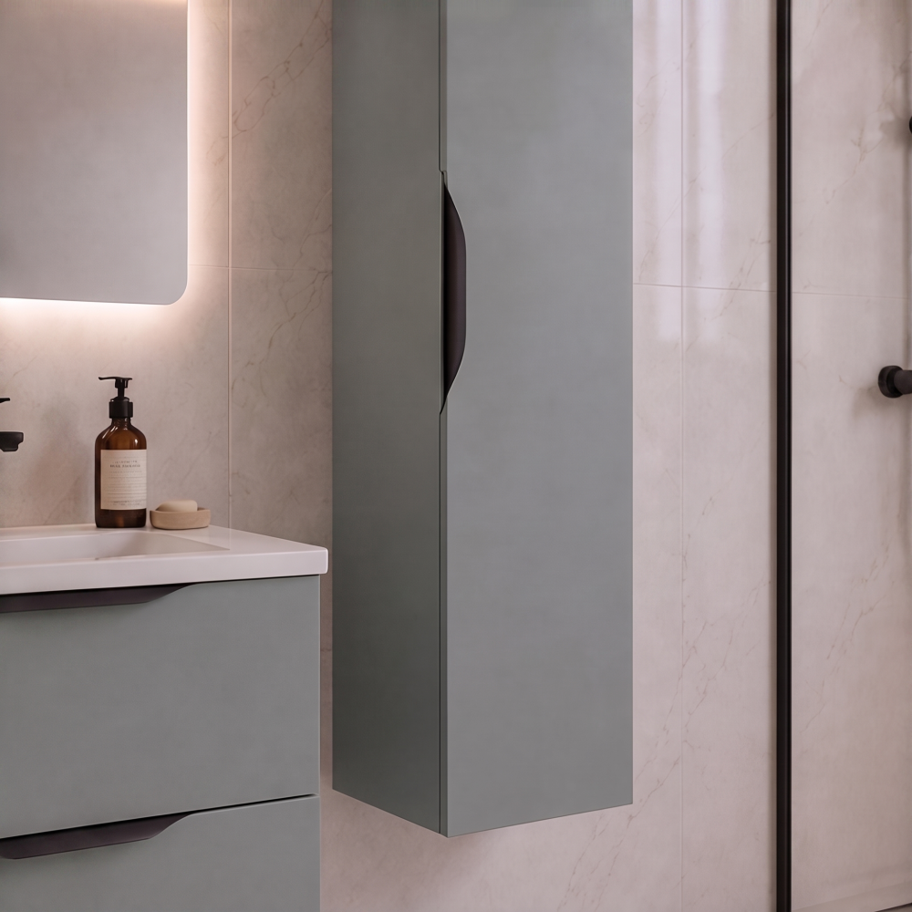 Meuble de salle de bain suspendu 60 cm 2 tiroirs avec vasque céramique - Vert Opale Mat