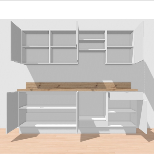 Cuisine complète Lin mat 240 cm avec meuble hotte