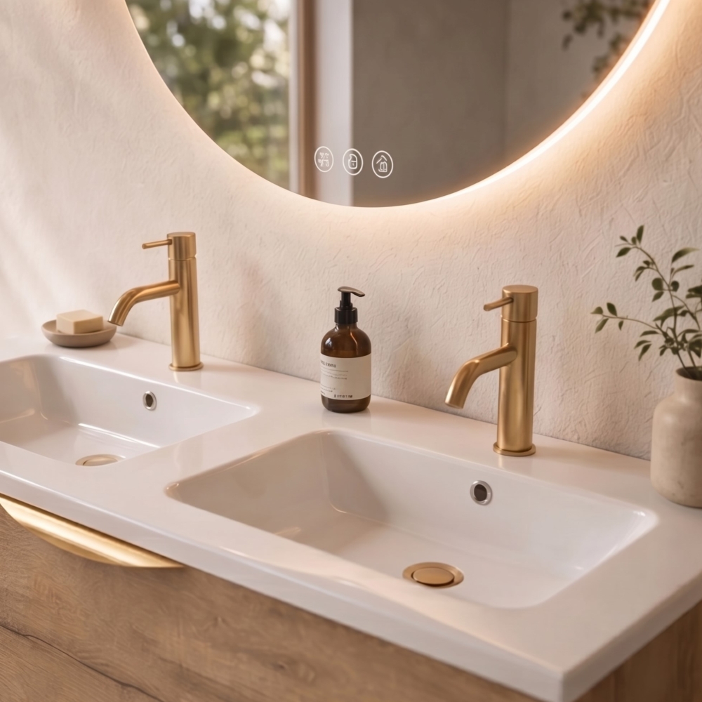 Meuble de salle de bain suspendu 120 cm 2 tiroirs avec vasque céramique - Chêne Structuré - Avec colonne