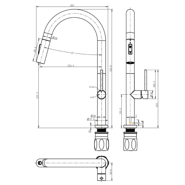 Mitigeur bec haut avec douchette noir
