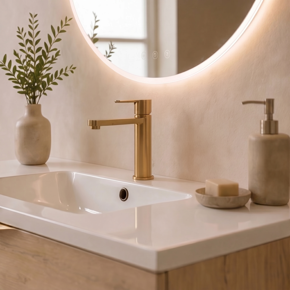 Meuble de salle de bain suspendu 90 cm 2 tiroirs avec vasque céramique - Chêne Structuré