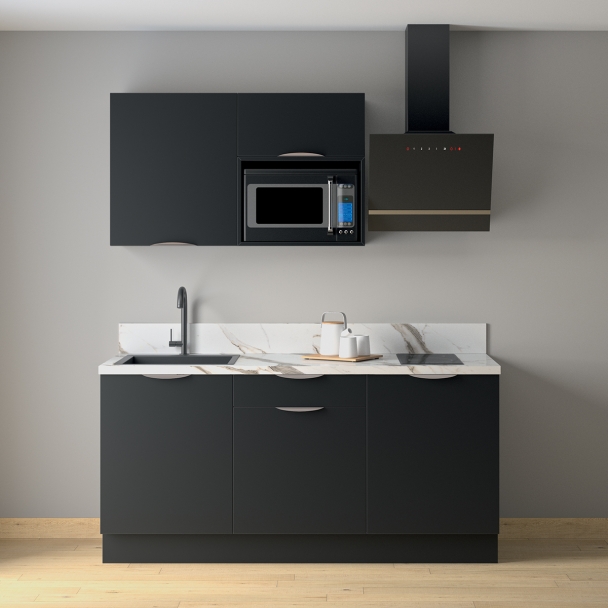 Cuisine complète Noir mat 180cm avec meuble micro-ondes