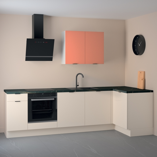 Cuisine complète en angle Lin et Terracotta mat 280 cm