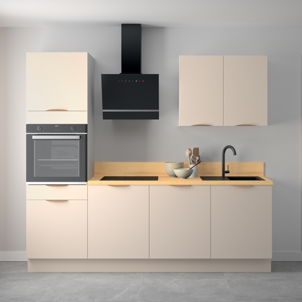 Cuisine complète Lin mat 240 cm avec meuble colonne