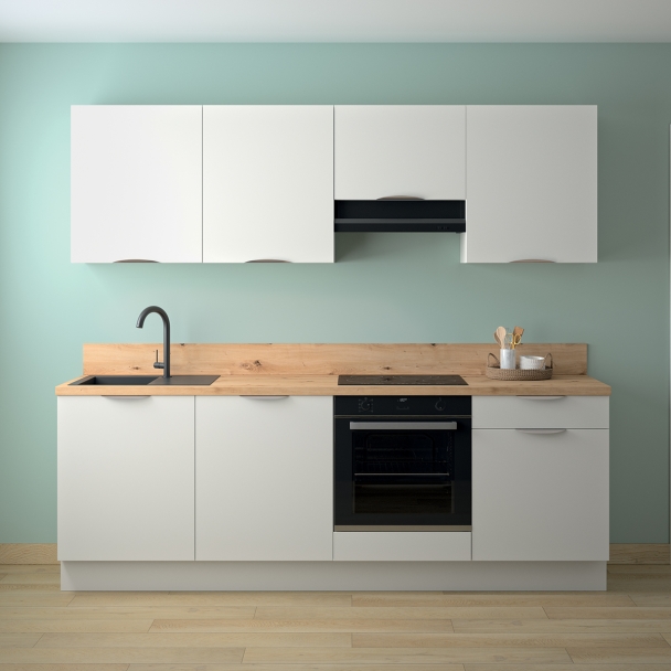 Cuisine complète Blanc mat 240 cm avec meuble hotte