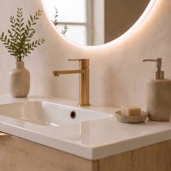 Meuble de salle de bain suspendu 90 cm 2 tiroirs avec vasque céramique - Chêne Structuré - Avec colonne et miroir