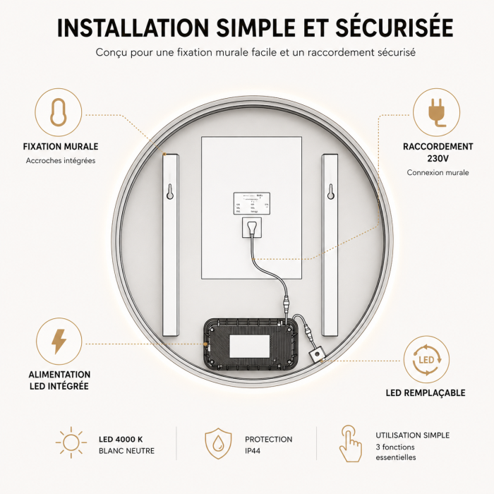 Meuble de salle de bain suspendu 120 cm 2 tiroirs avec vasque céramique - Chêne Structuré