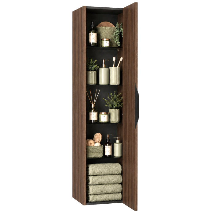 Meuble de salle de bain suspendu 60 cm 2 tiroirs avec vasque céramique - Noyer foncé - Avec miroir