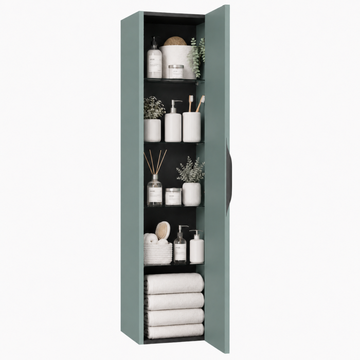 Meuble de salle de bain suspendu 60 cm 2 tiroirs avec vasque céramique - Vert Opale Mat