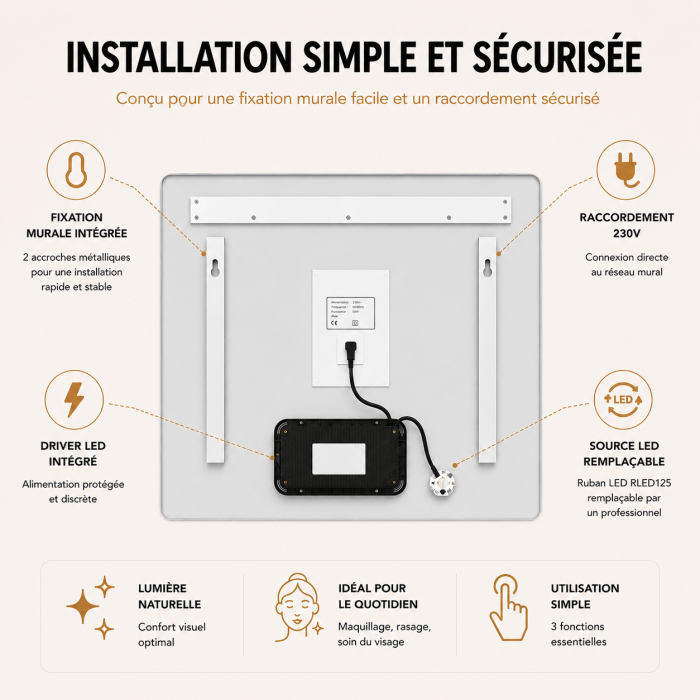 Meuble de salle de bain suspendu 120 cm 2 tiroirs avec vasque céramique - Lin Mat