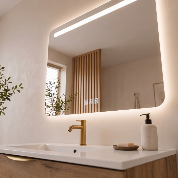 Meuble de salle de bain suspendu 100 cm 2 tiroirs avec vasque céramique - Chêne Structuré