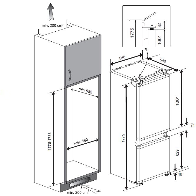 Réfrigérateur encastrable combiné 178 cm