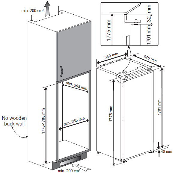 Réfrigérateur encastrable 1 porte 178 cm